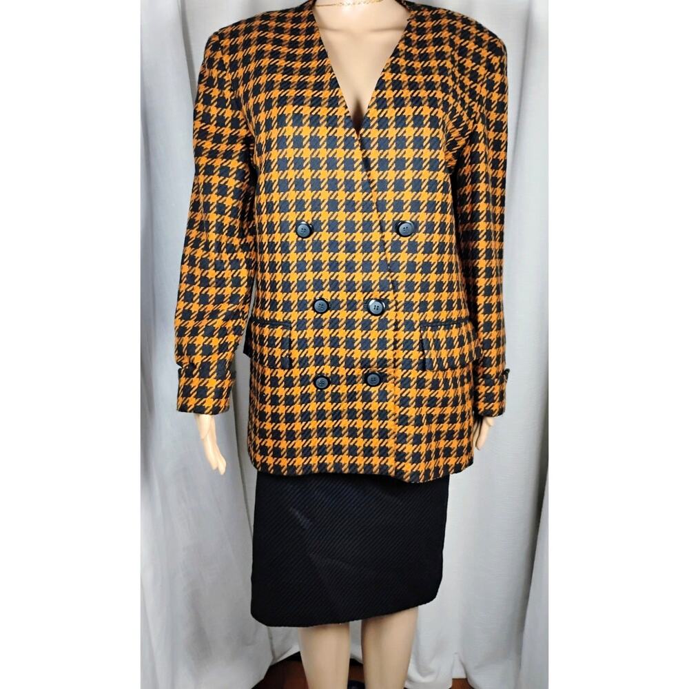 Vintage Albert Nipon Wool Houndstooth Skirt Power Suit Size 12 Office Girl Boss